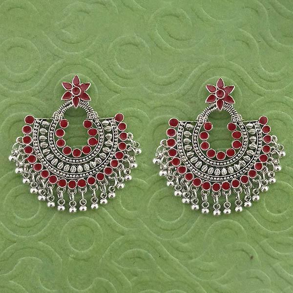 Jeweljunk Maroon Meenakari Silver Plated Afghani Earrings - 1314789A