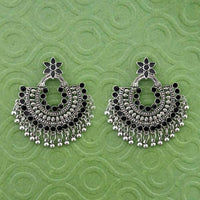 Jeweljunk Black Meenakari Silver Plated Afghani Earrings - 1314789B