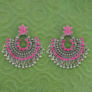 Jeweljunk Pink Meenakari Silver Plated Afghani Earrings - 1314789G