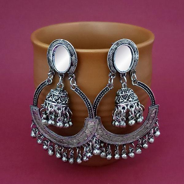 Tip Top Fashions Silver Plated Mirror Dangler Jhumki Earrings - 1314821A