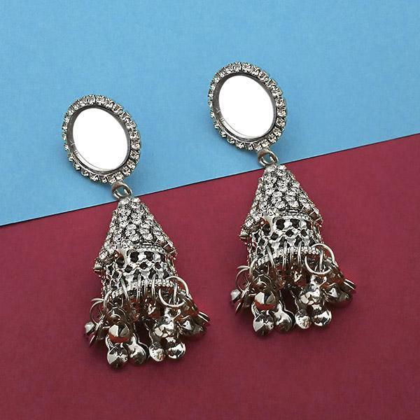 Tip Top Fashionsm Silver Plated Stone Mirror Jhumki Earrings - 1314912