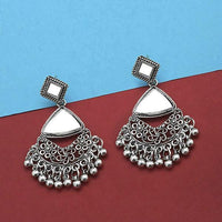 Jeweljunk Silver Plated Mirror Dangler Earrings - 1314929