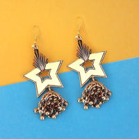 Jeweljunk Star Design Mirror Antique Gold Plated Jhumki Earrings - 1314950B