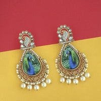 Kriaa Kundan Austrian Stone Peacock Design Dangler Earrings - 1315126