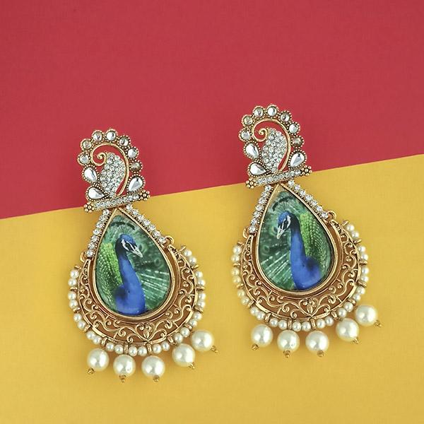 Kriaa Kundan Austrian Stone Peacock Design Dangler Earrings - 1315126