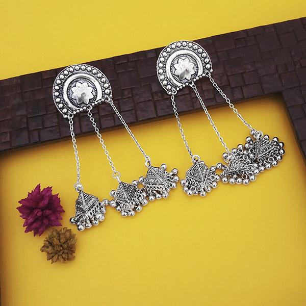 Jeweljunk Oxidised Plated Three Line Chain Jhumki Earrings