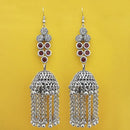 Jeweljunk Oxidised Plated Maroon Stone Chain Jhumki Earrings