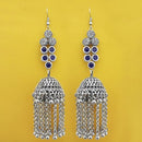 Jeweljunk Oxidised Plated Blue Stone Jhumki Earrings