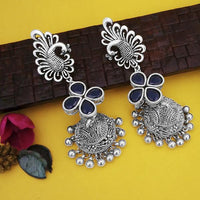 Jeweljunk Oxidised Plated Purple Stone Peacock Design Jhumki Earrings