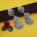 Jeweljunk Oxidised Plated Green Stone Peacock Design Jhumki Earrings