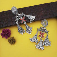 Jeweljunk Oxidised Plated Red Stone Jhumki Earrings