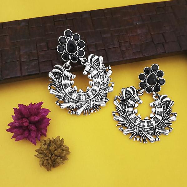 Jeweljunk Oxidised Plated Black Stone Dangler Earrings