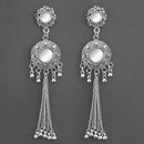 Kriaa White Mirror Oxidised Dangler Earrings - 1315323