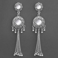 Kriaa White Mirror Oxidised Dangler Earrings - 1315323