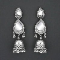 Jeweljunk Mirror Silver Plated Jhumki Earrings - 1315335