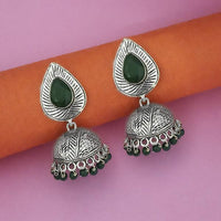 Jeweljunk Black Beads Rhodium Plated Jhumki Earrings - 1315336G