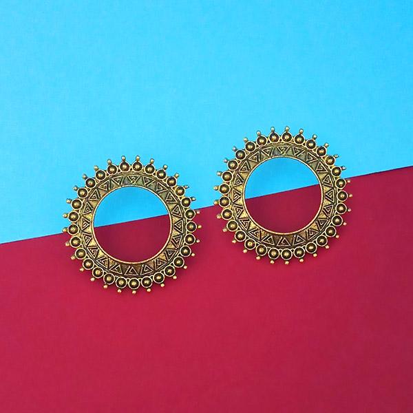 Jeweljunk Antique Gold Plated Round Stud Earrings - 1315346A