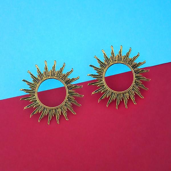 Jeweljunk Antique Gold Plated Round Stud Earrings - 1315347A