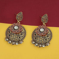 Kriaa Gold Plated Austrian Stone Maroon Meenakari Earrings - 1315503