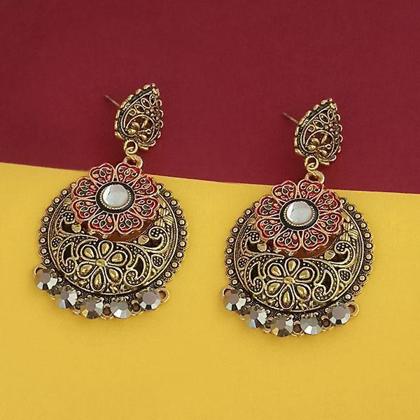 Kriaa Gold Plated Austrian Stone Maroon Meenakari Earrings - 1315503