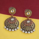 Kriaa Gold Plated Austrian Stone Maroon Meenakari Earrings - 1315504