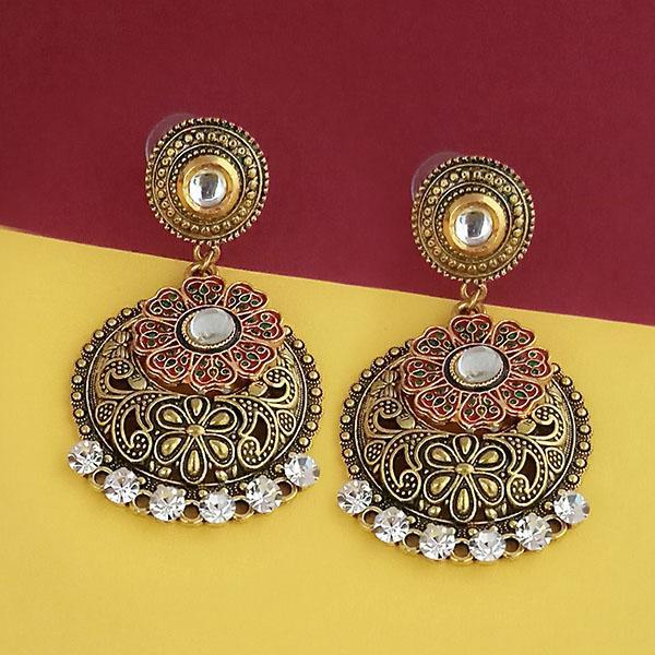 Kriaa Gold Plated Austrian Stone Maroon Meenakari Earrings - 1315504