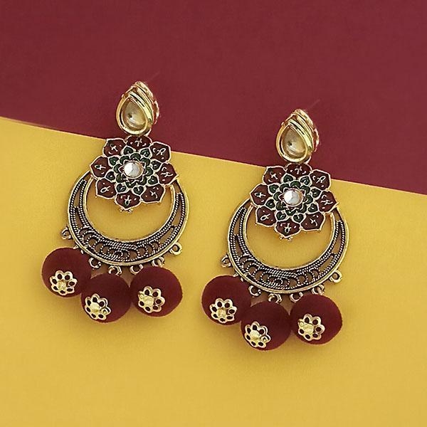 Kriaa Gold Plated Maroon Meenakari Pom Pom Earrings - 1315509A