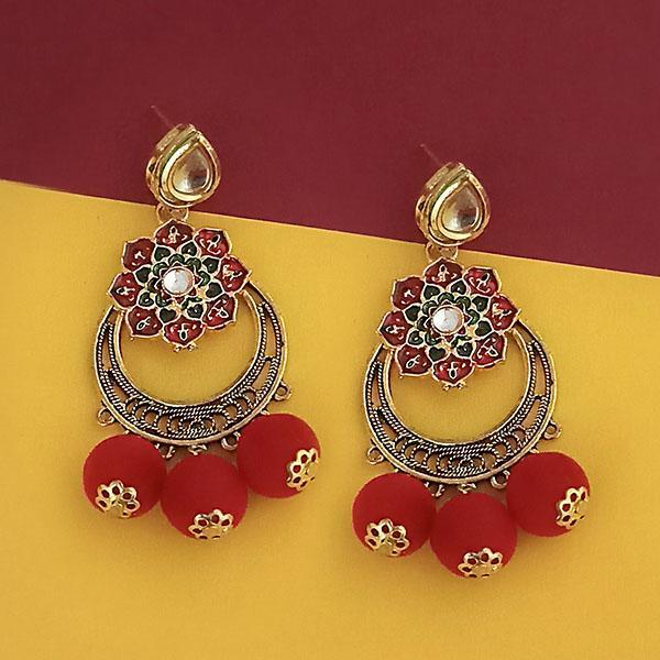 Kriaa Gold Plated Floral Meenakari Pom Pom Earrings - 1315509E