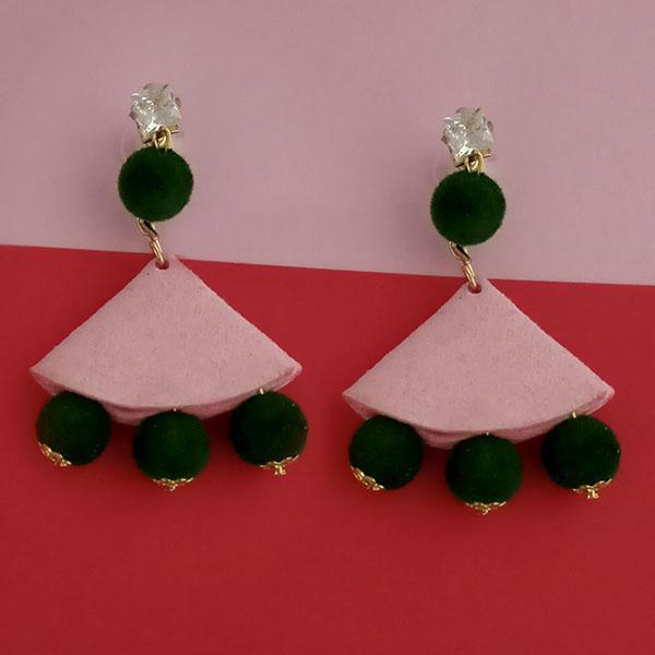 Kriaa Austrian Stone And Green Pom Pom Dangler Earrings - 1315513B