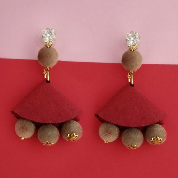 Kriaa Austrian Stone And Brown Pom Pom Dangler Earrings - 1315513D