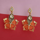 Kriaa Kundan Stone And Orange Wood Dangler Earrings - 1315515D