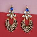 Kriaa Gold Plated Blue Kundan Stone Dangler Earrings - 1315523F