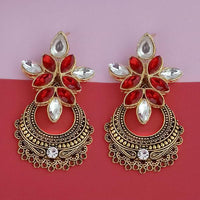 Kriaa Gold Plated Red Kundan Stone Dangler Earrings - 1315524C