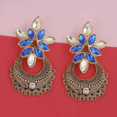 Kriaa Gold Plated Blue Kundan Stone Dangler Earrings - 1315524F