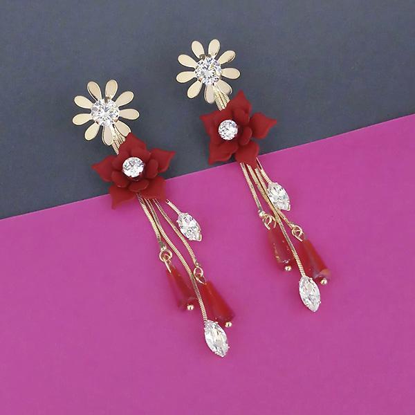 Urthn Red Floral Austrian Stone Dangler Earrings - 1315701D