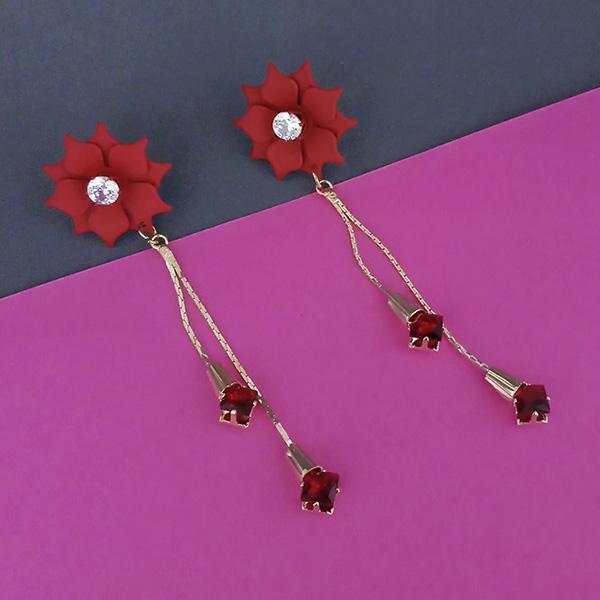 Urthn Red Floral Austrian Stone Dangler Earrings - 1315704B