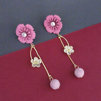 Urthn Pink Floral Gold Plated Dangler Earrings - 1315706E
