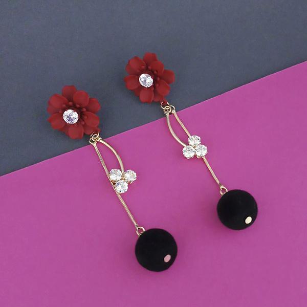 Urthn Maroon Floral Dangler Earrings - 1315708B