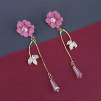 Urthn Pink Floral Gold Plated Dangler Earrings  - 1315709D