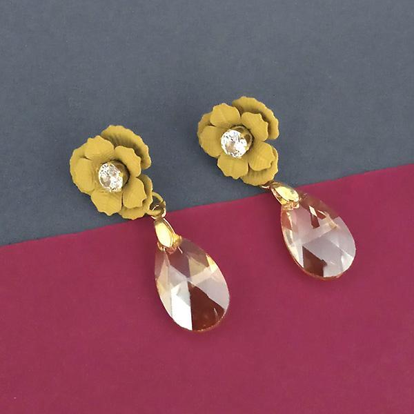 Urthn Yellow Floral Austrian Stone Dangler Earrings  - 1315710C