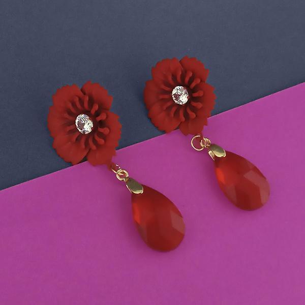 Urthn Red Floral Austrian Stone Dangler Earrings - 1315711B