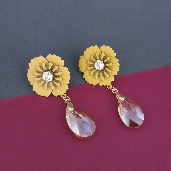 Urthn Yellow Floral Austrian Stone Dangler Earrings - 1315711C