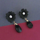 Urthn Black Floral Gold Plated Dangler Earrings  - 1315712E