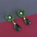 Urthn Green Floral Austrian Stone Dangler Earrings - 1315712F