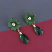 Urthn Green Floral Austrian Stone Dangler Earrings - 1315712F