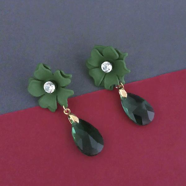 Urthn Green Floral Austrian Stone Dangler Earrings - 1315712F