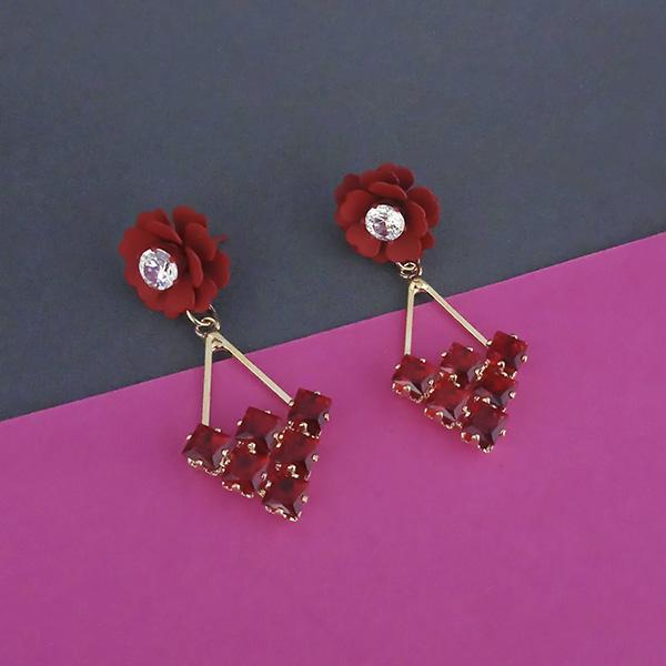 Urthn Maroon Floral Dangler Earrings  - 1315714B