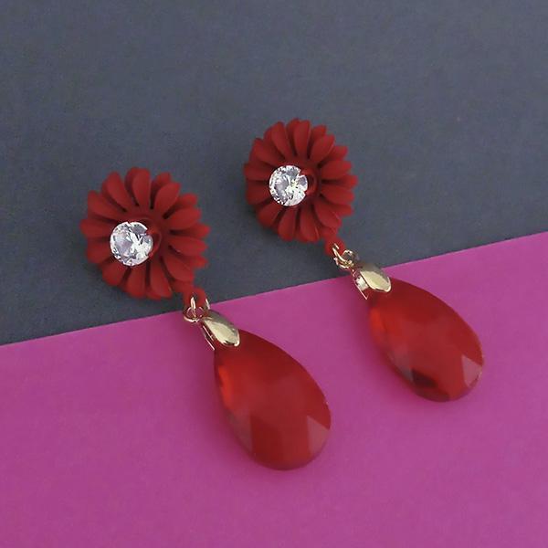 Urthn Red Floral Austrian Stone Dangler Earrings - 1315715B