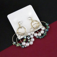 Urthn Gold Plated Austrian Stone Pearl Dangler Earrings  - 1315826A