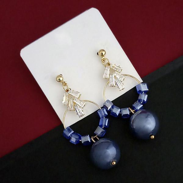 Urthn AD Stone Gold Plated Blue Pearl Drop Dangler Earrings  - 1315828A